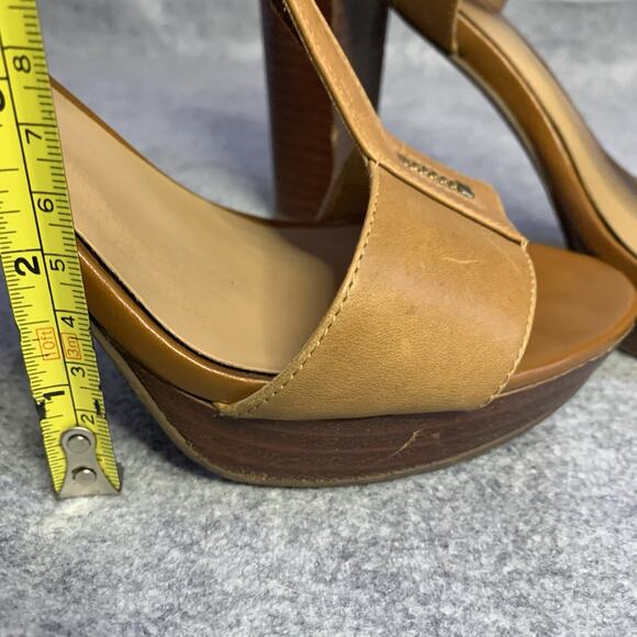 Franco Sarto Tan Leather Open Toe Zip Up Sandals, Women’s Size 8M 4” Heel - Picture 9 of 12